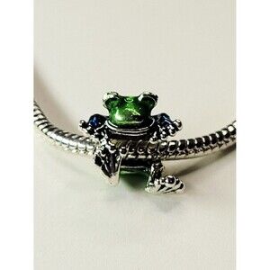 NWT For Pandora Charm Bracelets Green, Blue Metal Frog Wrap Slider Metal Charm